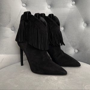 YSL black suede tassel boots